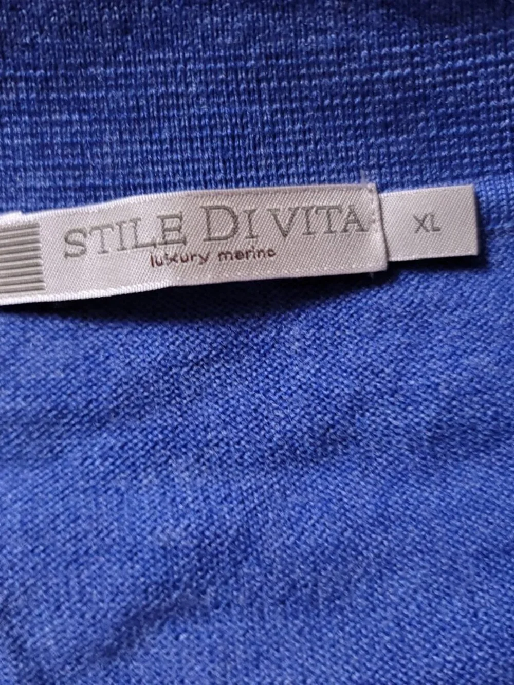 Stile Di Vita Sweater Mens XL Extra Fine Merino Blue Collared Long Sleeve Ribbed